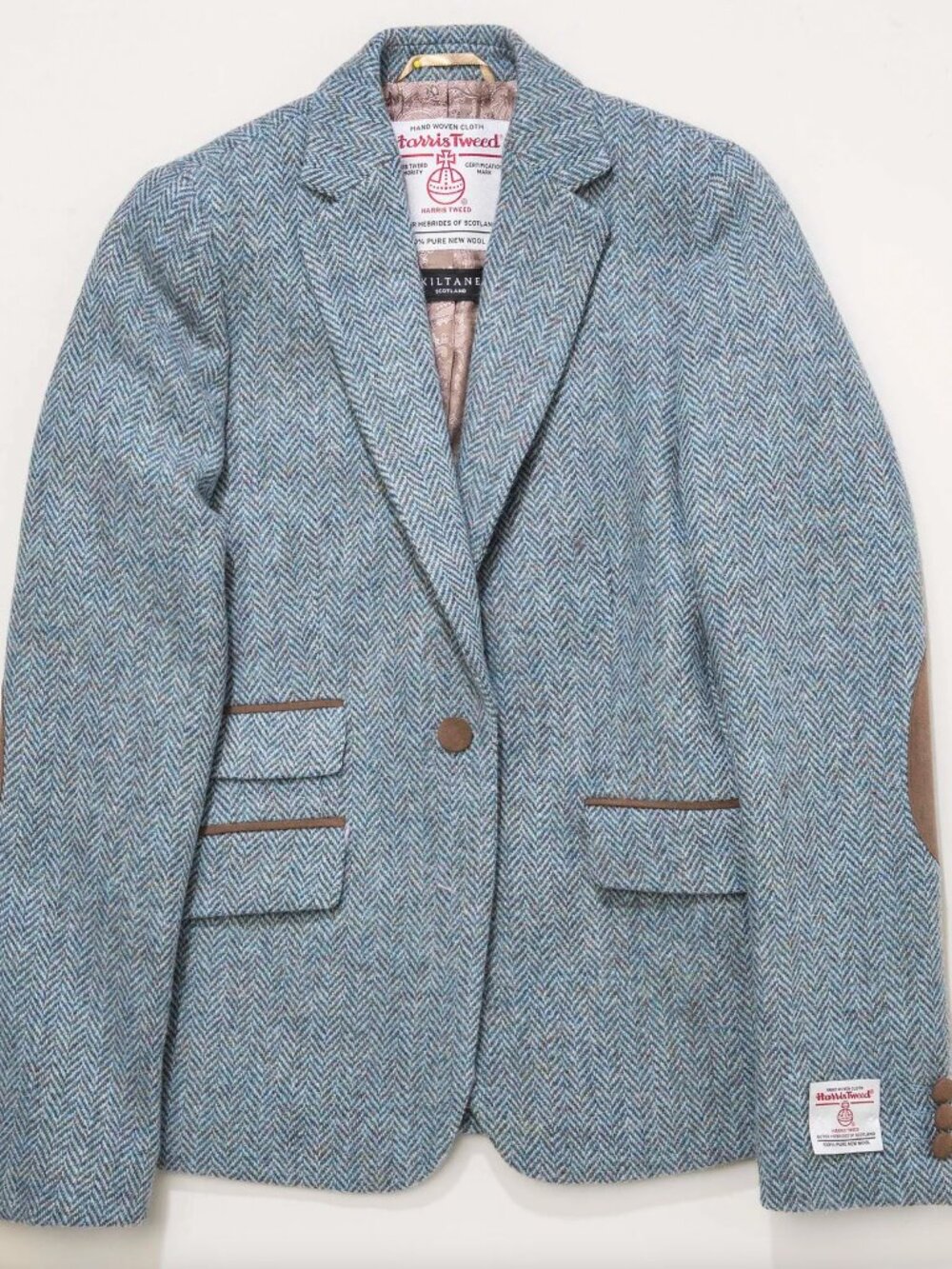 Kiltane Harris Tweed Janice Blazer - Light Blue Herringbone Mix NWT UK 18